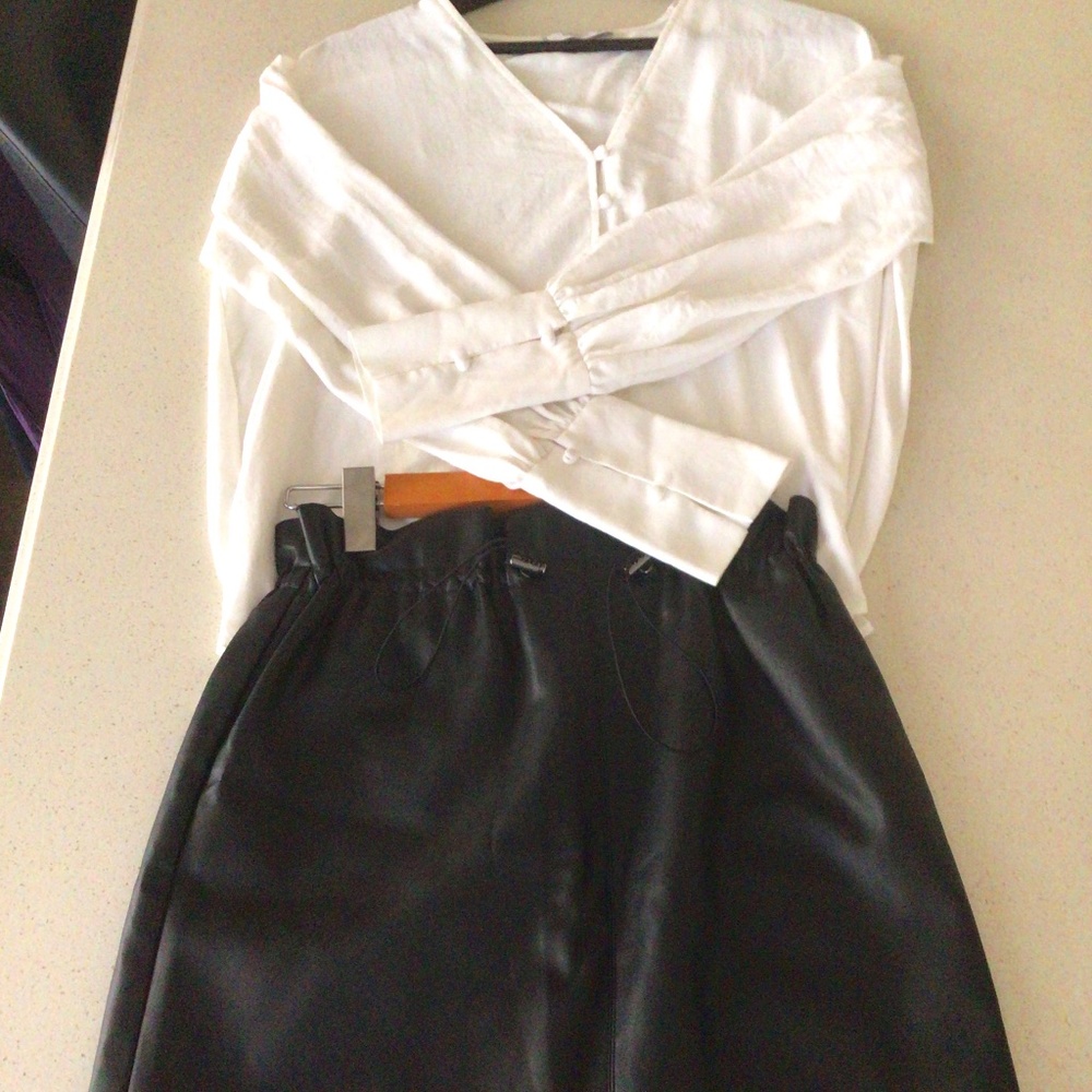 Faux leather black midi skirt